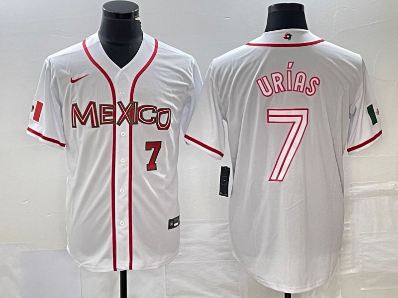 Men 2023 World Cub Mexico 7 Urias White Nike MLB Jersey50